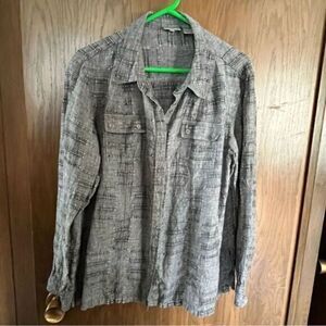 Chico's Snap Up Collared Grey 100% Linen Shirt